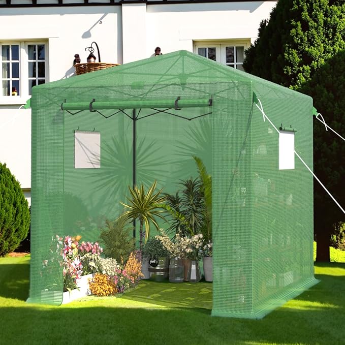 8X6 FT Pop Up Greenhouse,Greenhouse for Outdoors, Portable Walk-in Greenhouses with Roll-Up Zipper
