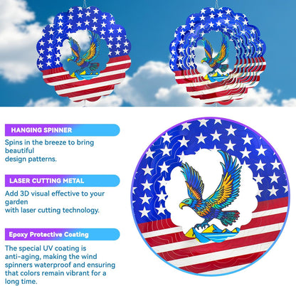 Wind Spinners,12 inch American Eagle with 360° Swivel Hook for Yard and Garden, Bird Wind Catcher