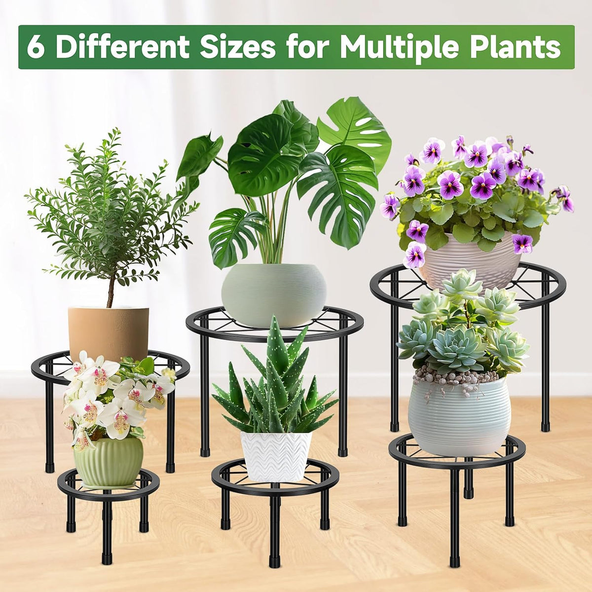 6 Pack Metal Plant Stands, Heavy Duty Plant Stand for Indoor Outdoor, Anti-Rust Iron Flower Pot