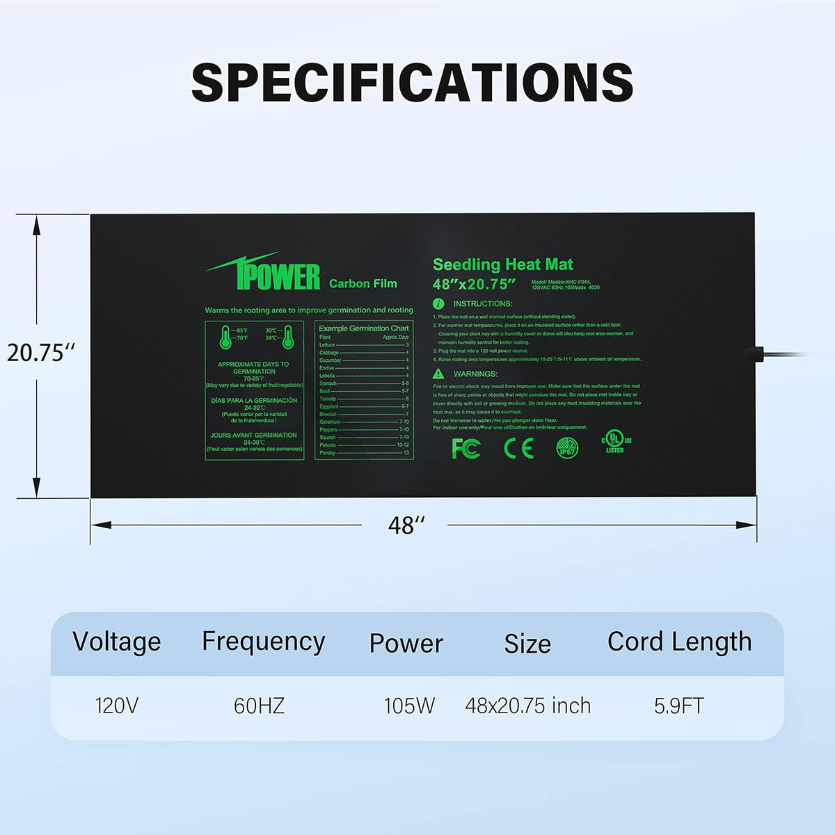 iPower GLHTMTPROLX2 2 Pack Upgraded Carbon Film 48" x 20.75" Seedling Heat Mat Durable Waterproof