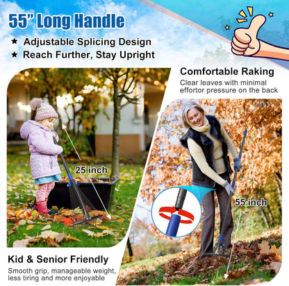 Rake for Leaves: Adjustable Metal Leaf Rake for Lawn, 8-17" Expandable Head, 45” Long