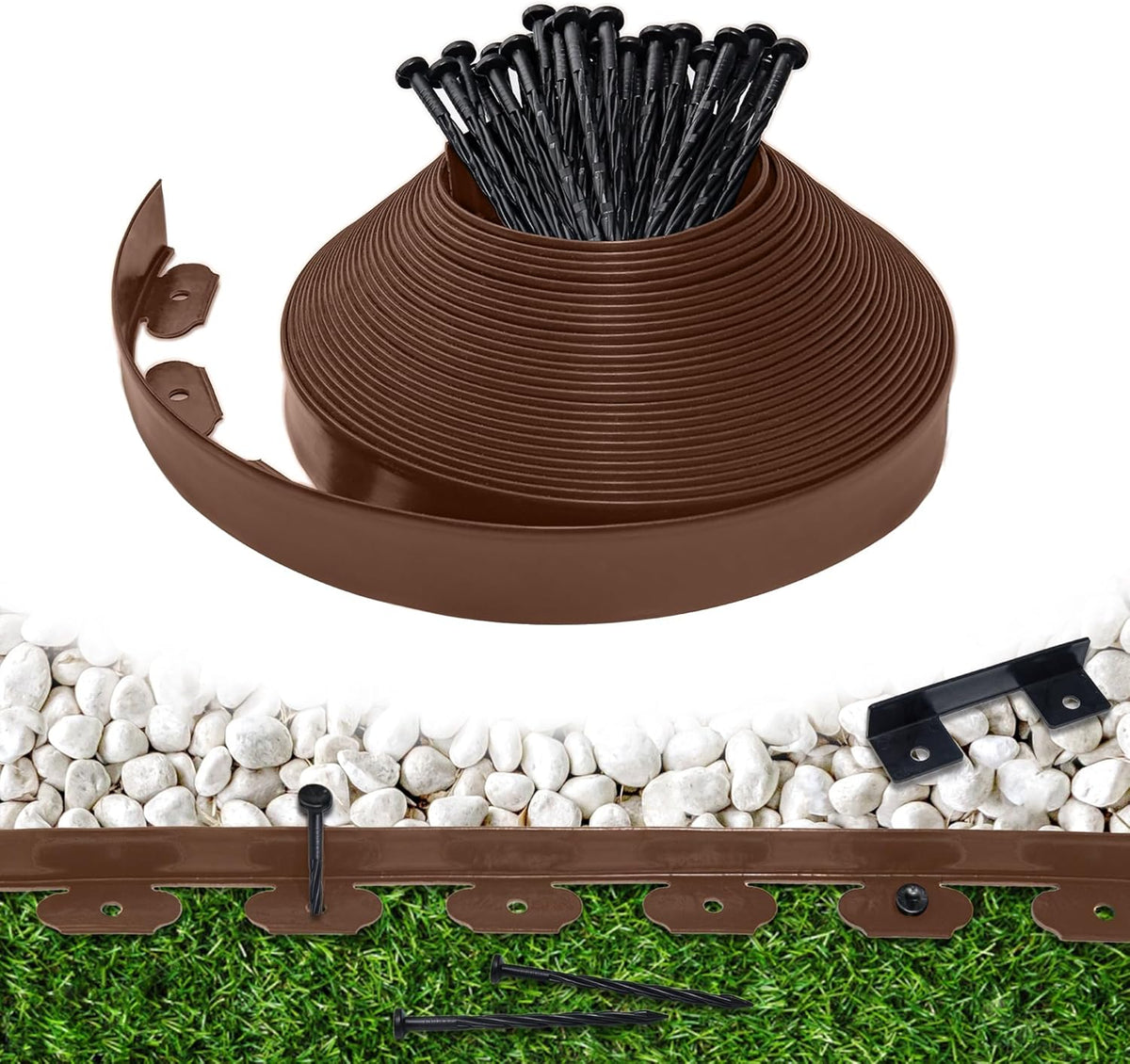 Landscape Edging Border 60 FT 2 Inch Tall with 120 Spikes, Plastic Edging for Landscaping, Garden