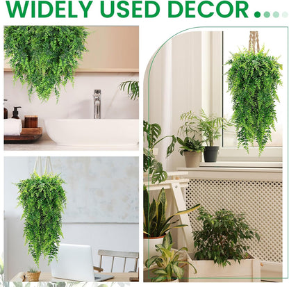 Geosar 104 Pcs Artificial Hanging Plants 32 Inch Hanging Boston Ferns Plastic Fake Plants for Wall