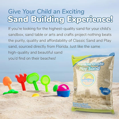 Classic Sand and Play Sand for Sandbox, Table, Therapy, and Outdoor Use, 20 lb. Bag, Natural