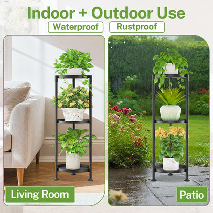 iDavosic.ly 3 Tier Plant Stand Indoor with 10 Inch Wide Tray, Vertical Corner Metal Outdoor Flower