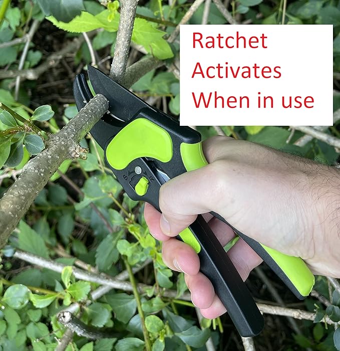 Garden Guru 2 in 1 Ratchet Pruning Shears Clippers – 4X Cutting Power – Ratcheting Garden Anvil
