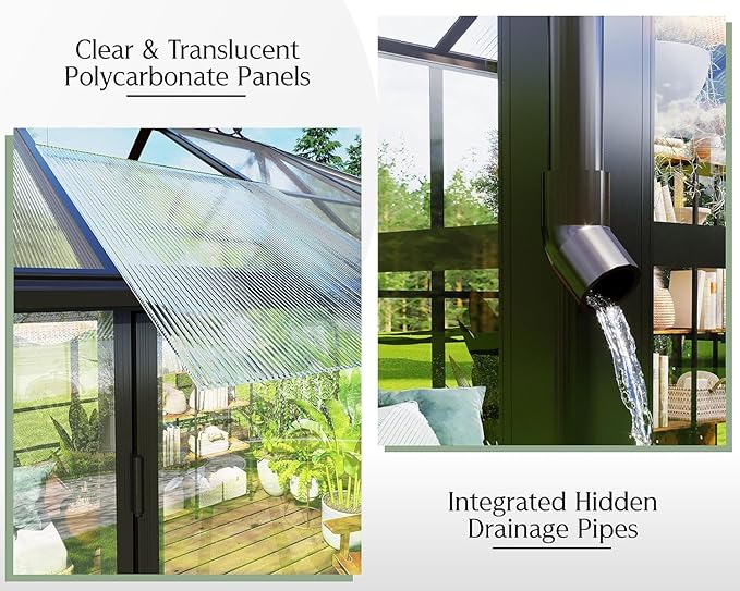 Jocisland 14x9.5x9 FT Outdoor Aluminum Greenhouse with Quick Connect Fittings, 6 FT Height Double