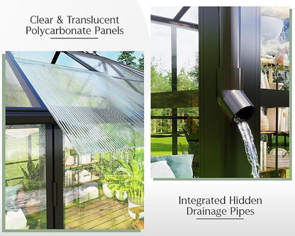 Jocisland 14x9.5x9 FT Outdoor Aluminum Greenhouse with Quick Connect Fittings, 6 FT Height Double