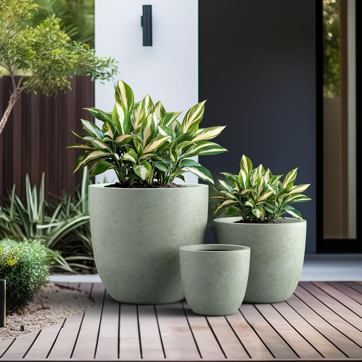 Kante 18",14",10" Dia Concrete Round Planters (Set of 3), Outdoor Indoor Large Planter Pots with