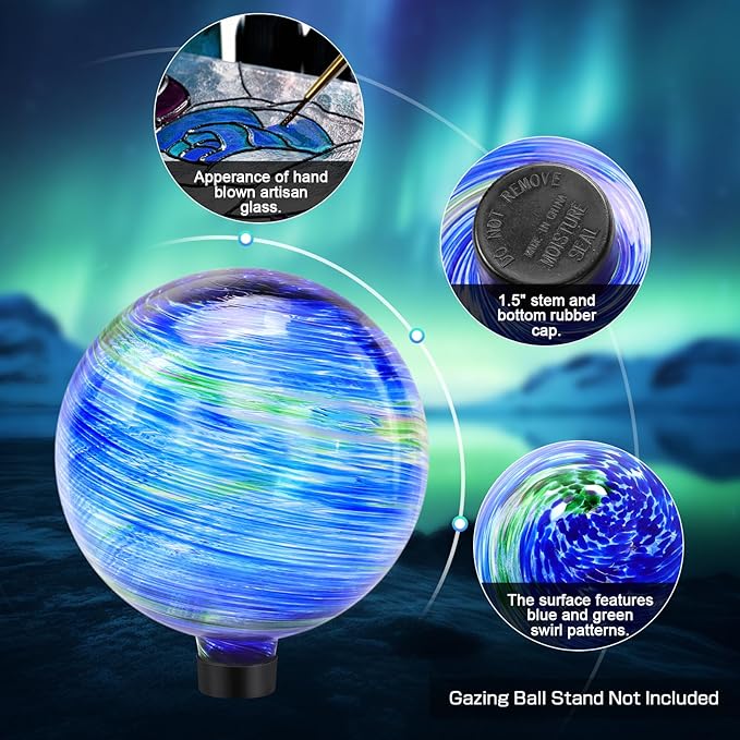 Gazing Balls for Garden, Blue and Green Hand Painted Gazing Ball, Reflective Ball Yard Ornament for