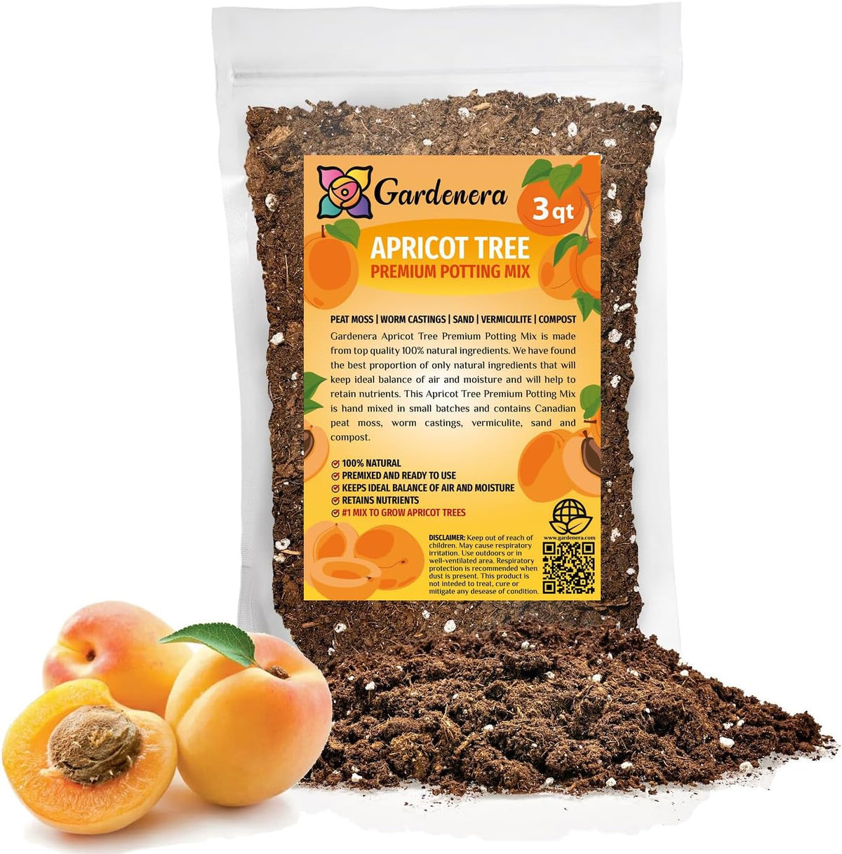 Gardenera Premium Apricot Potting Soil Mix - Ideal Nutrient Blend for Growing Robust, Flavorful