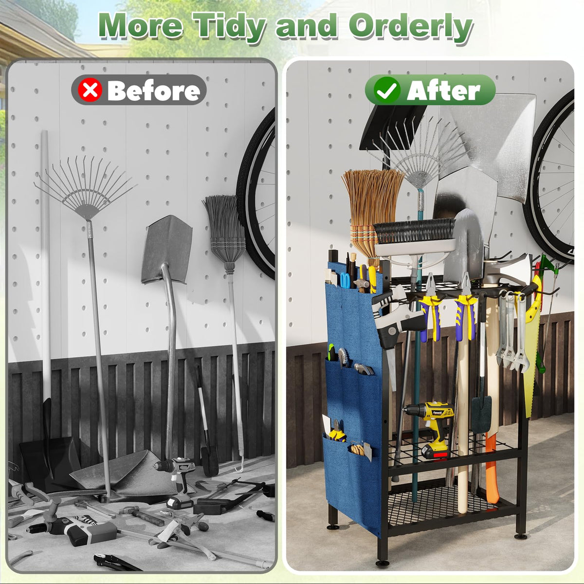 SAMRELAX Garden Tool Organizer, Garden Yard Tool Rack for Garage, Garage Organization and Storage