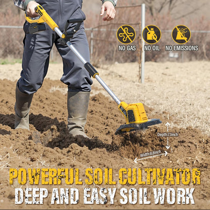 20V Cordless Electric Garden Tiller Cultivator, 9-Inch Tilling Width, 6.6-Inch Depth Rototiller for