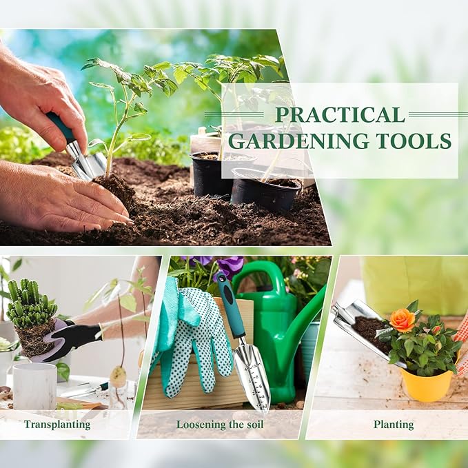 Honoson Garden Hand Trowel Transplant Trowel with Measurements Aluminum Alloy Planting Tools with