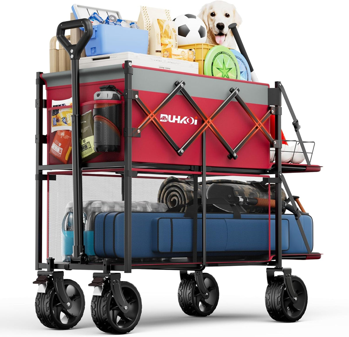 Double Decker Wagon 320L Large Capacity 400LBS Collapsible Sports Utility Cart with Big