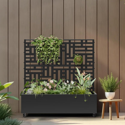 Casaphoria Metal Raised Garden Bed with Trellis and Wheels, 47"x47"x16" Planter Box for Climbing