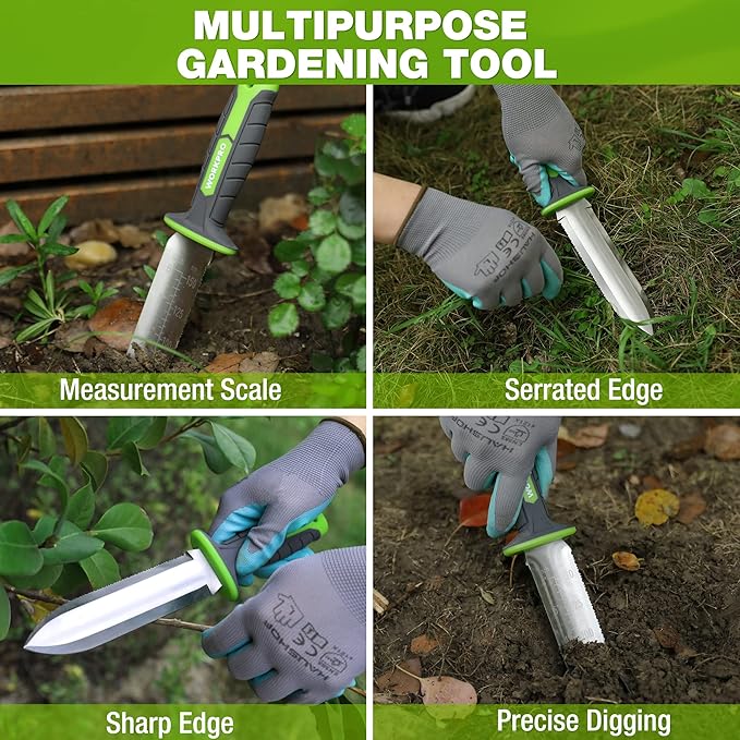 WORKPRO Hori Hori Garden Knife, 7" Stainless Steel Blade with Cutting Edge, Garden Tools with