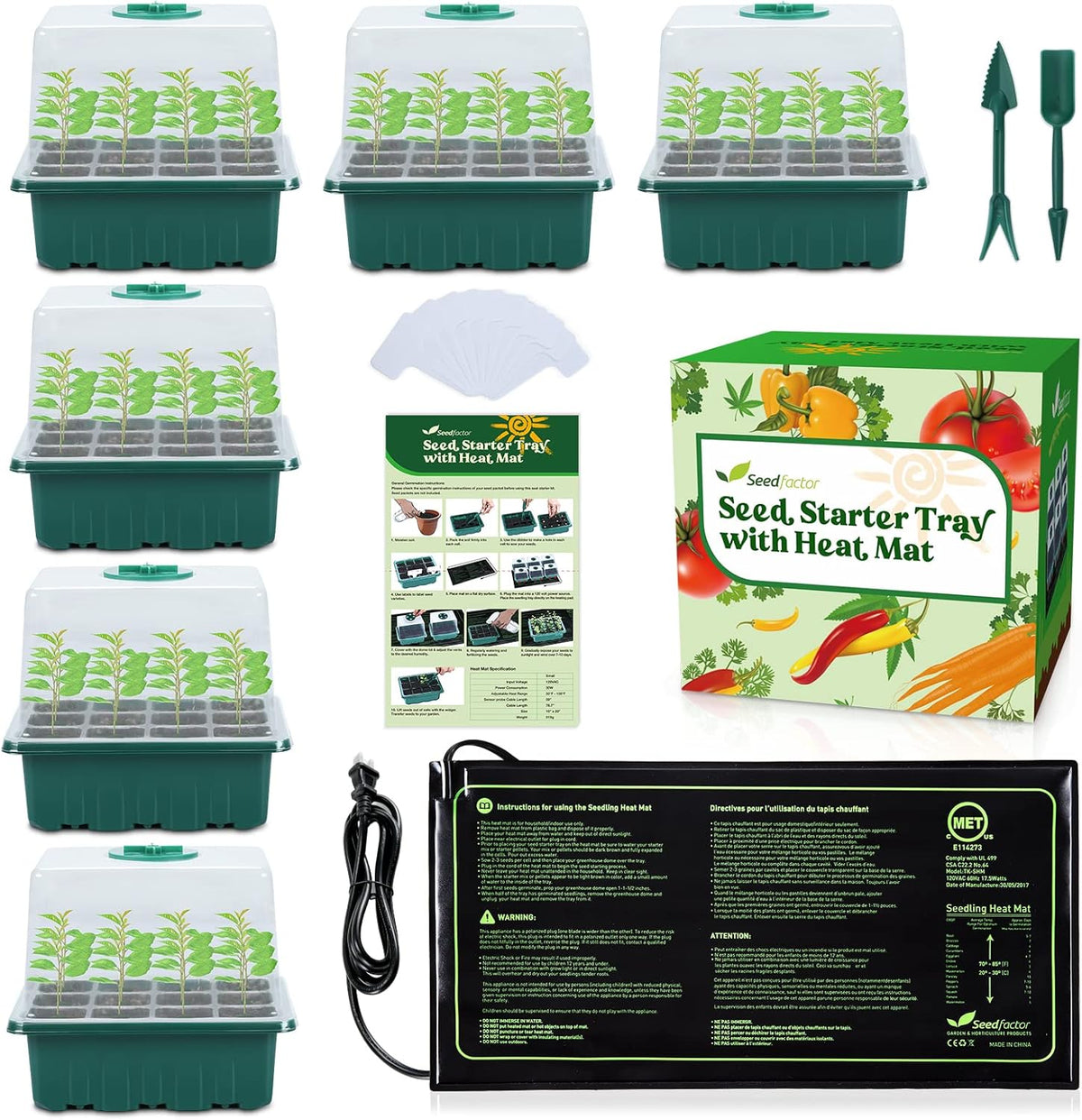 Seedfactor 7-Pack Seed Starter Tray with Heat Mat (12 Cells per Tray), Plant Germination Trays with