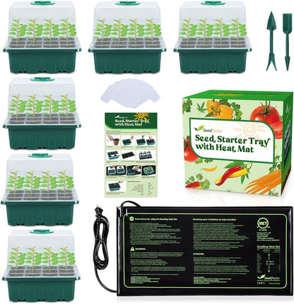 Seedfactor 7-Pack Seed Starter Tray with Heat Mat (12 Cells per Tray), Plant Germination Trays with