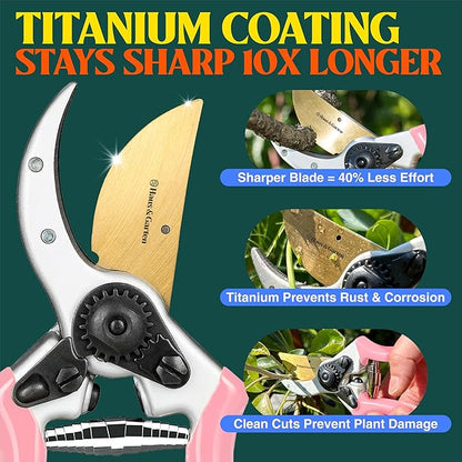 Haus & Garten ClassicPRO 8.5" Premium Titanium Bypass Garden Shears - Use as Pruners, Pruning