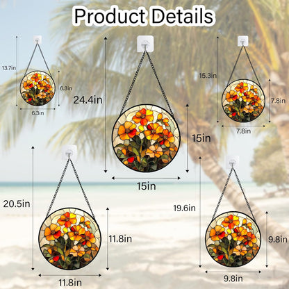 Stained Glass Window Hanging - Orange Marigolds Flowers Suncatcher for Door Garden Yard Sun