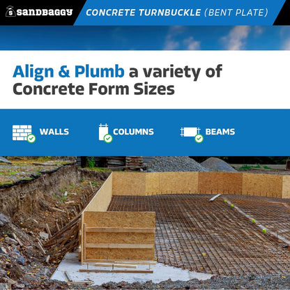 Sandbaggy Concrete Turnbuckle Form Aligner with 5" x 3" Bent Plate (35" - 37.5" Length) - Rust