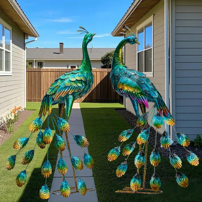 Kircust Metal Peacock Sculptures - Set of 2 Outdoor Garden Yard Art, Durable Weather-Resistant Lawn