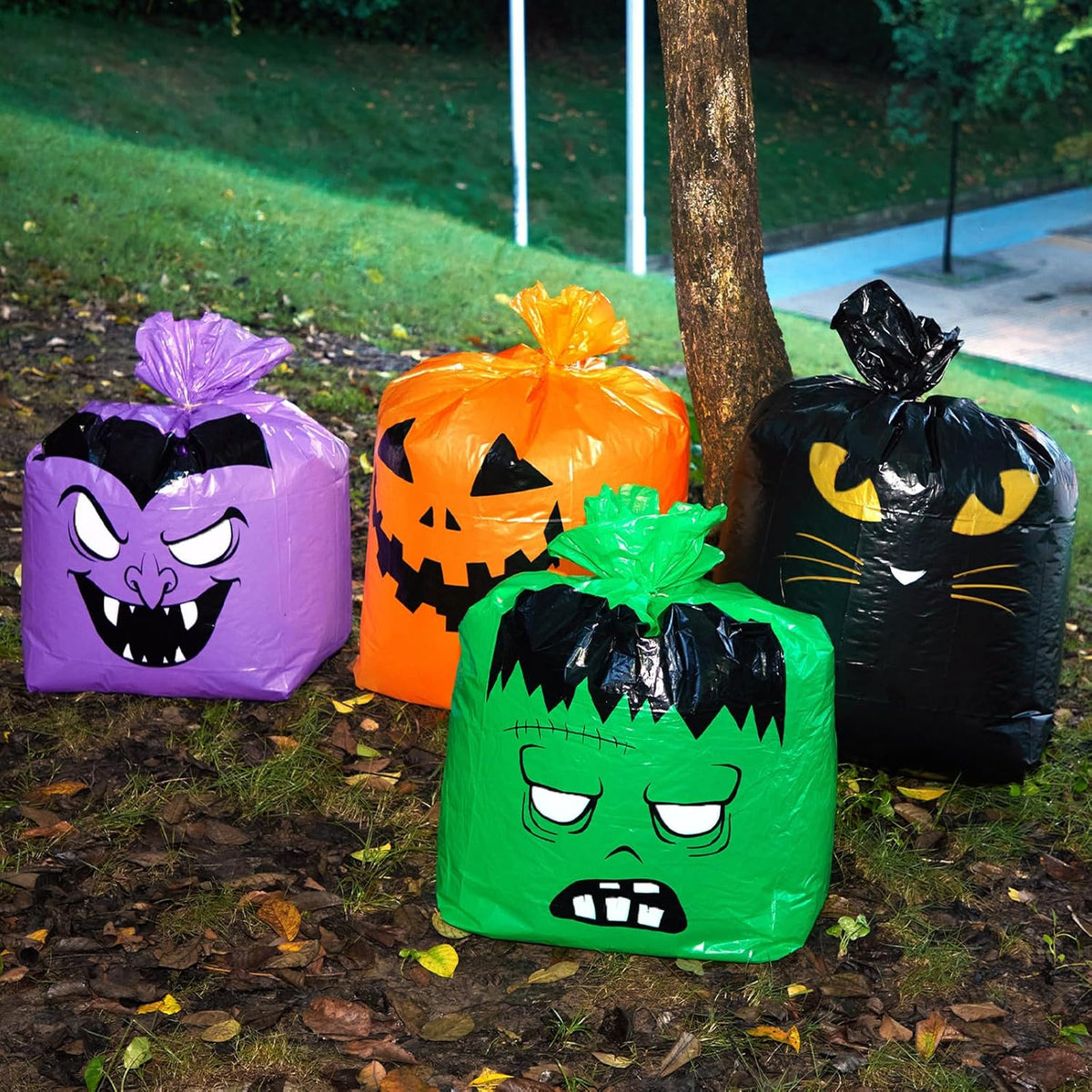 Qilery 6 Pcs Large Halloween Leaf Bags Halloween Reusable Pumpkin Lawn Trash Bags with Twist Ties