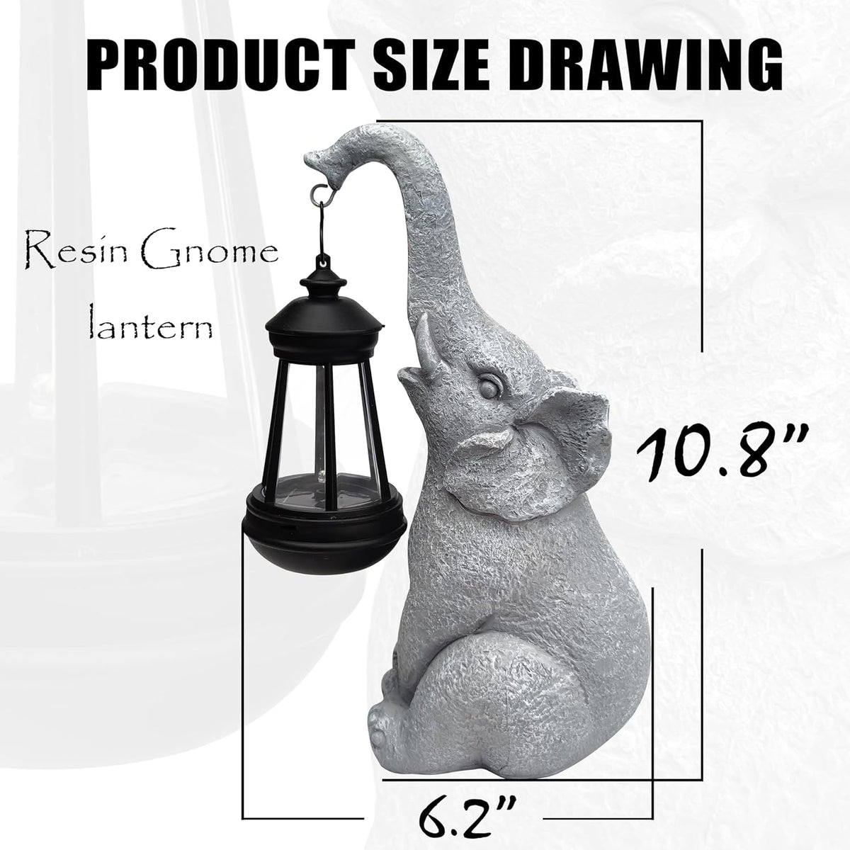 Elephant Solar Garden Statues,Resin Elephant Figurine Decorations with Solar Lights Lantern