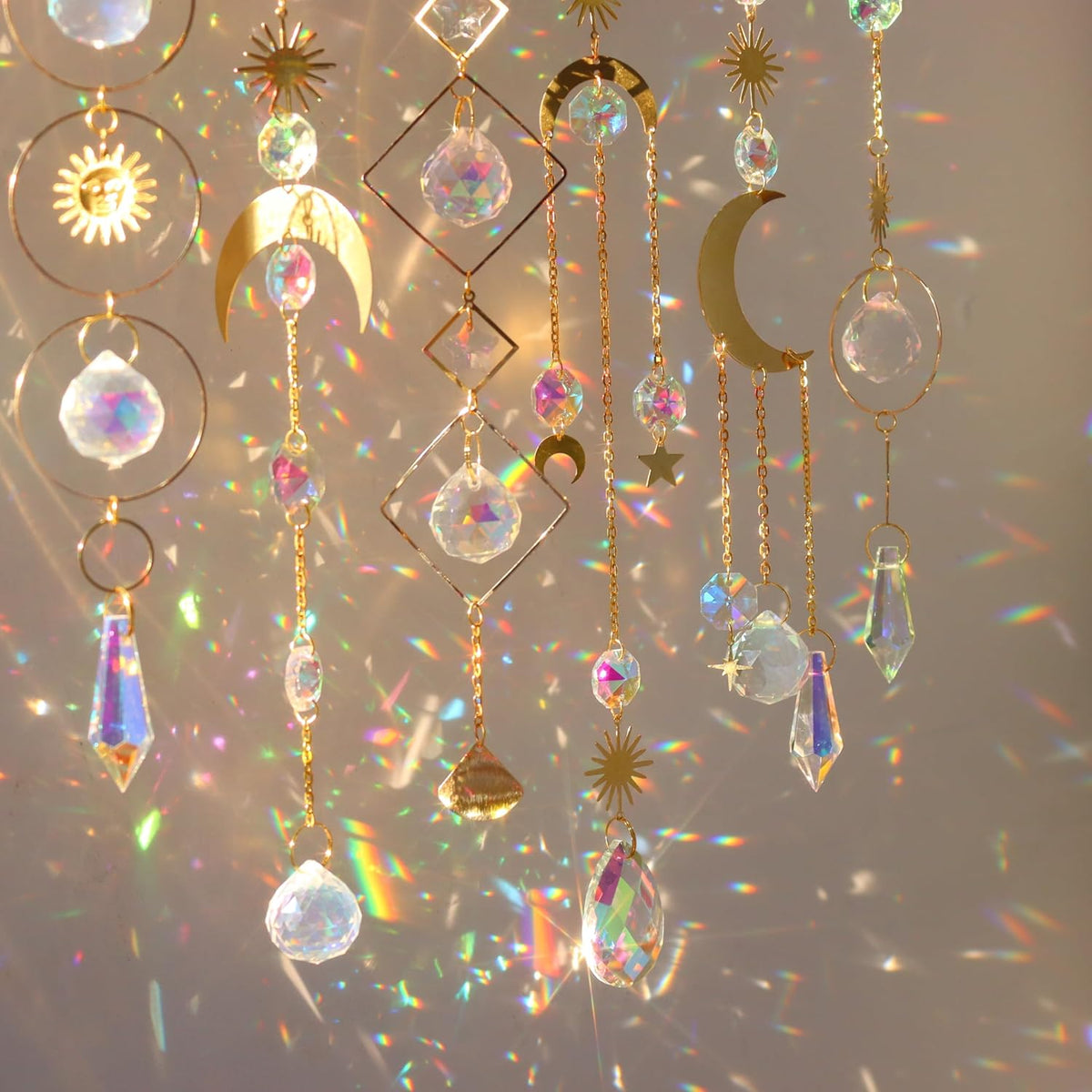 6Pieces Colorful Crystals Suncatcher Hanging Sun Catcher with Chain Pendant Ornament Crystal Balls