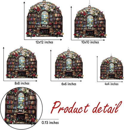 Book and Flower Bookish Acrylic Suncatcher Stained Glass Effect Window Car Hanging Christmas