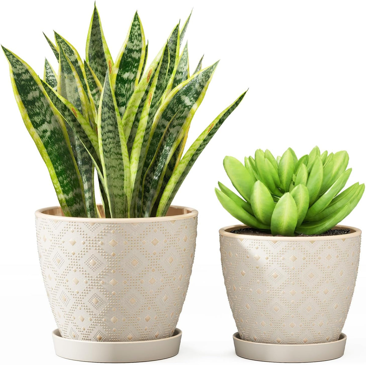 Docrin Ceramic Plant Pots Indoor, 6.6 + 5.5 Inch Planters with Drainage Holes and Saucer for