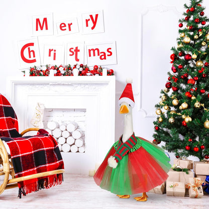 3 Pcs Christmas Porch Goose Outfit for 23'' Lawn Porch Goose Statue Clothes Santa Hat Tutu Costume