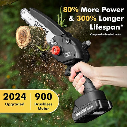 Mini Chainsaw Cordless 8 inch: Electric Chainsaw Battery Powered, Brushless Chain Saw with Auto