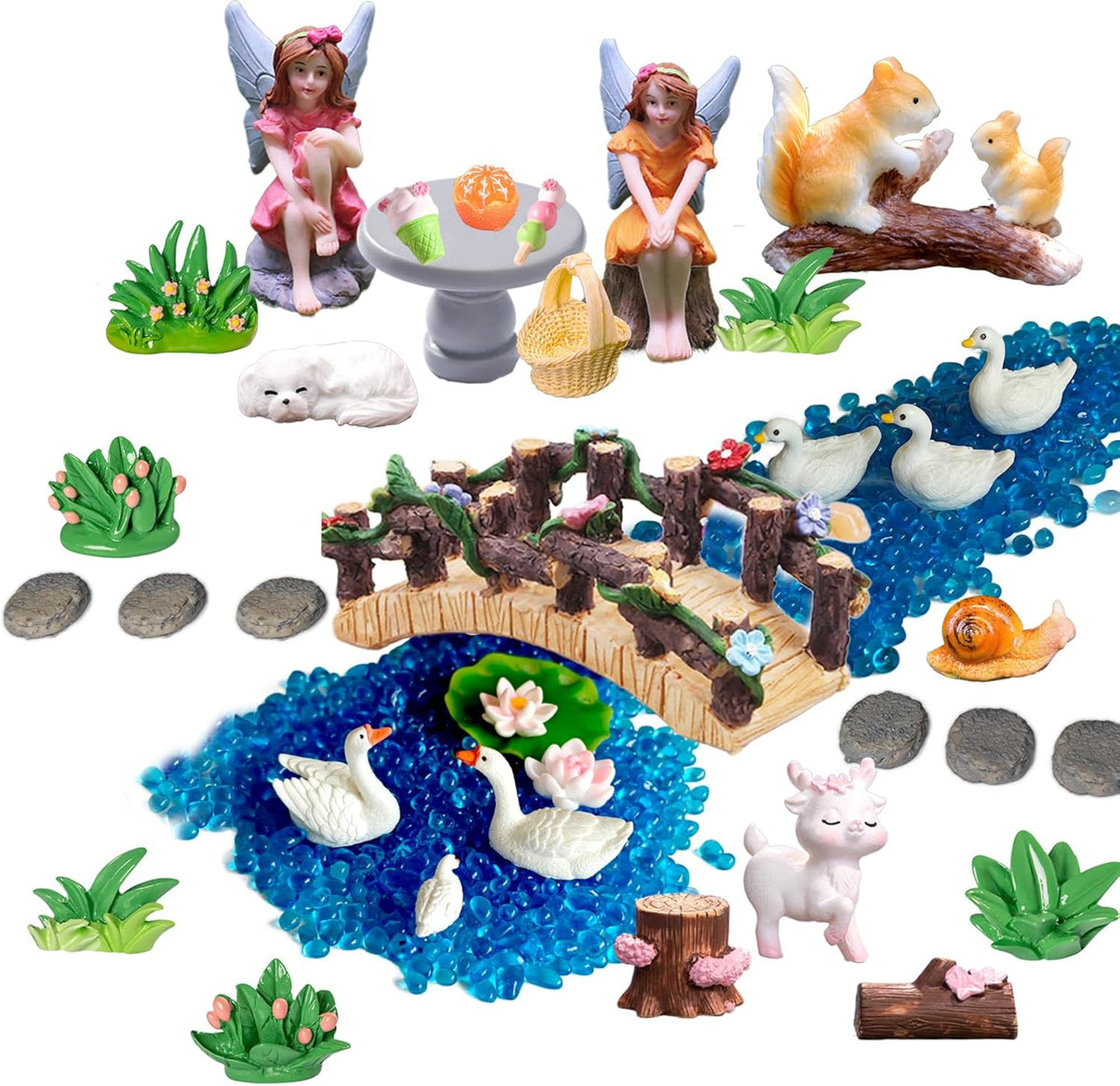 Kai Dream Miniature Fairy Garden Kit, 36 Pcs Miniature Fairy Garden Resin Figurines for Plant Pots