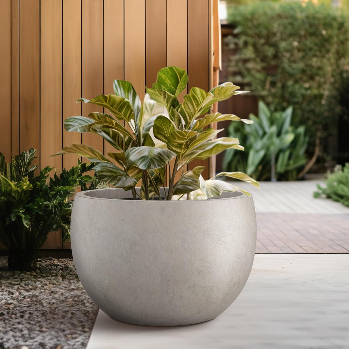 Kante 19.9" Dia Round Concrete Planter, Outdoor/Indoor Large Bowl Plant Pots with Drainage Hole and