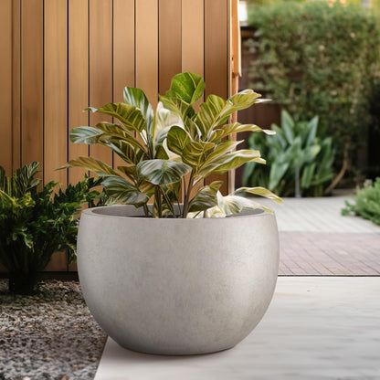 Kante 19.9" Dia Round Concrete Planter, Outdoor/Indoor Large Bowl Plant Pots with Drainage Hole and
