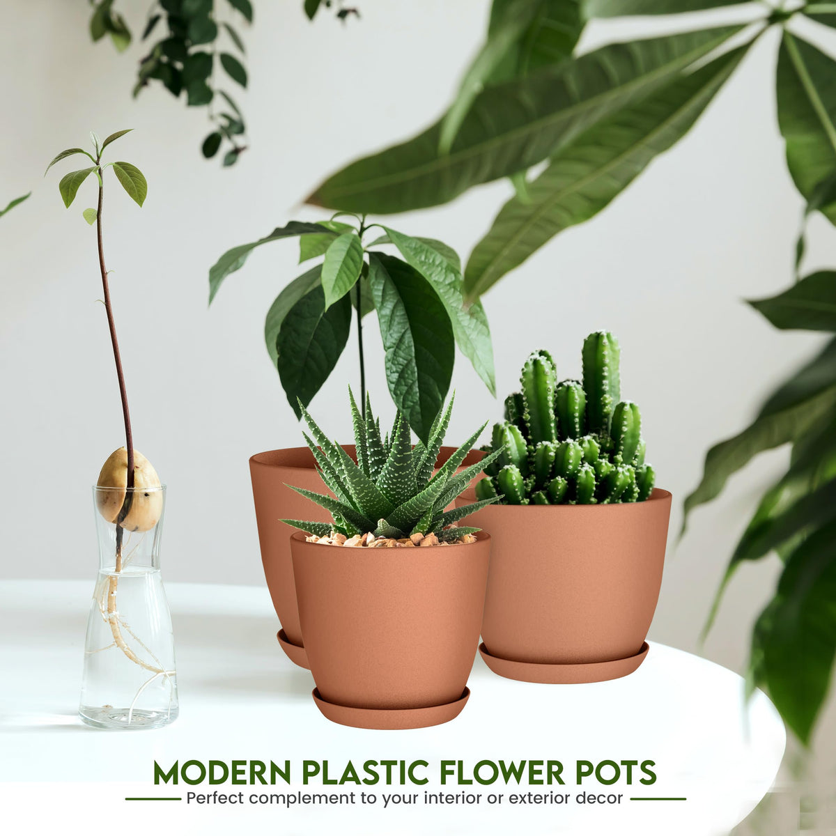 Plant Pots Indoor with Drainage, 5 Pack Multi-Size Planters Set, Terracotta