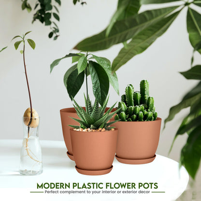 Plant Pots Indoor with Drainage, 5 Pack Multi-Size Planters Set, Terracotta
