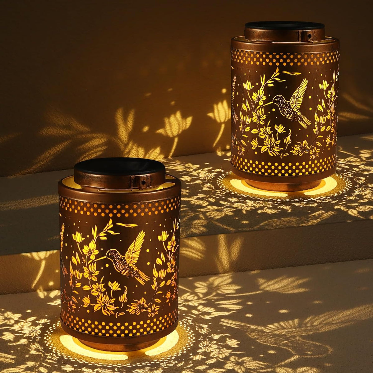 2 Pack Hummingbird Solar Lanterns Garden Decor Birthday Gifts for Women Mon Grandma Metal Hanging
