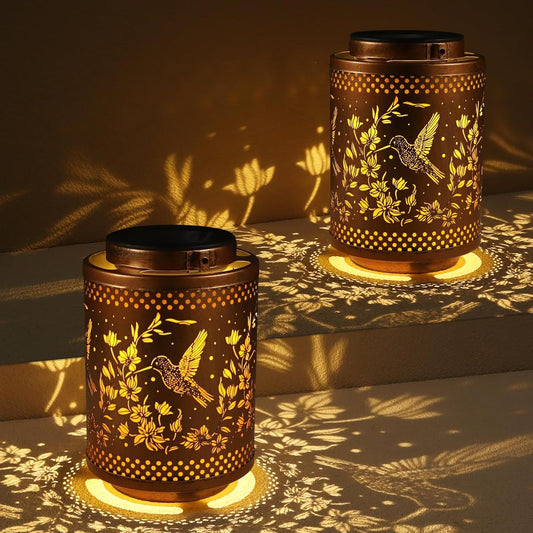 2 Pack Hummingbird Solar Lanterns Garden Decor Birthday Gifts for Women Mon Grandma Metal Hanging