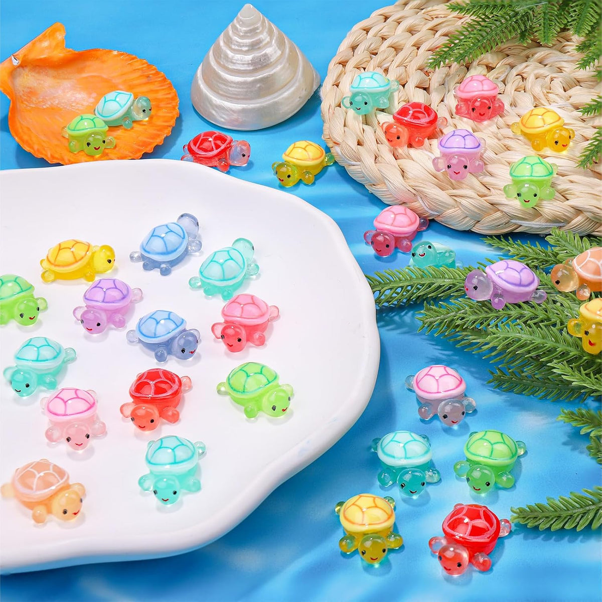 120pcs Luminous Mini Resin Turtles 9 Colors Glow in The Dark Tiny Sea Turtle Figures to Hide Small