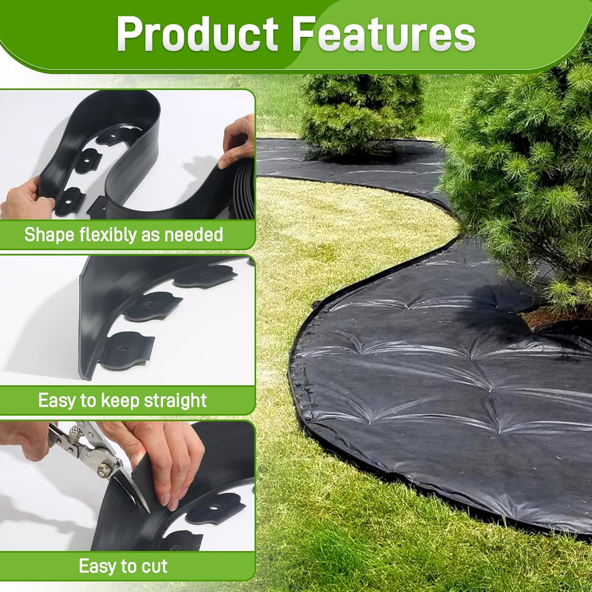 3.15" x 50' No Dig Landscape Edging, Plastic Garden Edging Borders with 45 Anchoring Spikes