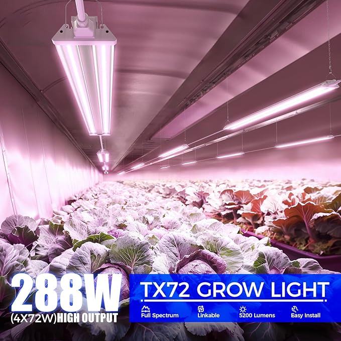 Barrina TX72 4FT Grow Lights for Seed Starting, 288W(4 x 72W, 2000W Equivalent), Full Spectrum