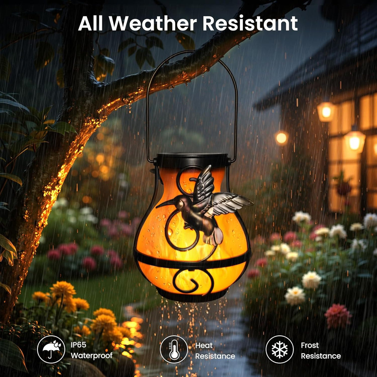 X-PREK 2 Pack Solar Lanterns Outdoor Waterproof Hummingbird Hanging Solar Lantern Flickering Flame