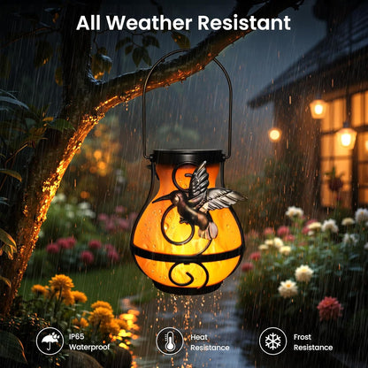 X-PREK 2 Pack Solar Lanterns Outdoor Waterproof Hummingbird Hanging Solar Lantern Flickering Flame