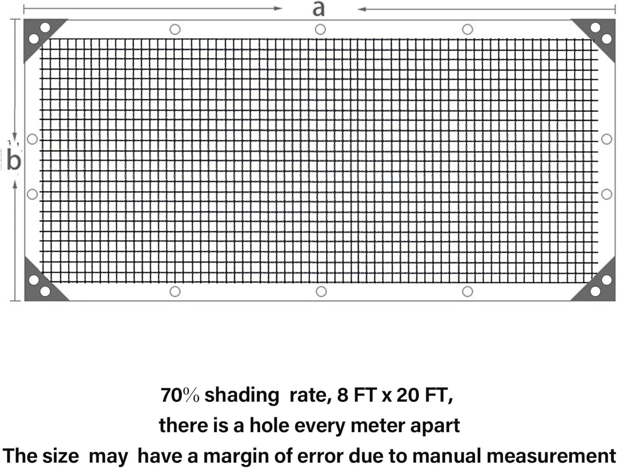 winemana Black Shade Cloth 70%, 8x20 FT Mesh Tarp - Garden Shade for Greenhouse, Patio, Vegetables