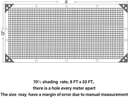 winemana Black Shade Cloth 70%, 8x20 FT Mesh Tarp - Garden Shade for Greenhouse, Patio, Vegetables