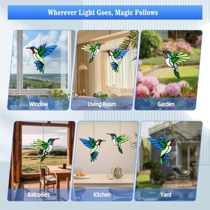 2 Packs Hummingbird Stained Glass Window Hanging Suncatchers - 6 Inch Handmade Real Glass with