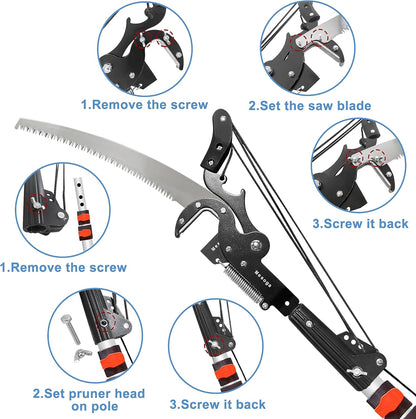5-13FT Tree Trimmer Telescopic, Pole Saw & Pruner for Trimming, Pruning Saw Extendable, Long Handle